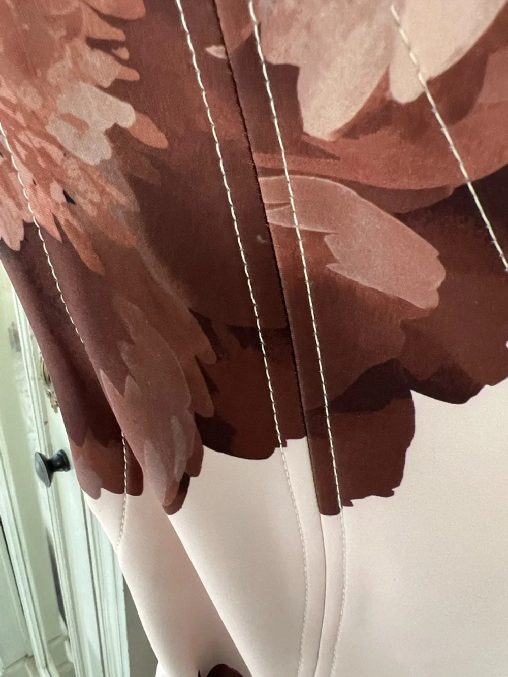 Calvin Klein Tan & Brown Floral Belted Scuba Sleeveless Midi Dress - Picture 3 of 10